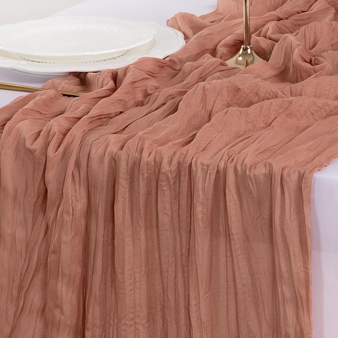 Socomi 10pcs Dusty Rose Fall Thanksgiving Cheesecloth Table Runner Boho Rustic Gauze 120 inch 10FT Cheese Cloth Runner for Wedding Party Baby Shower Birthday Home Decor Holiday Decorations