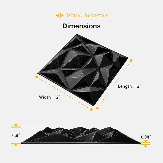 Sonic Acoustics 12 Pack 12 X 12 X 0.4 Inches Acoustic Absorption Panel, 3D Unique Soundproofing Insulation, Used in Home & Offices