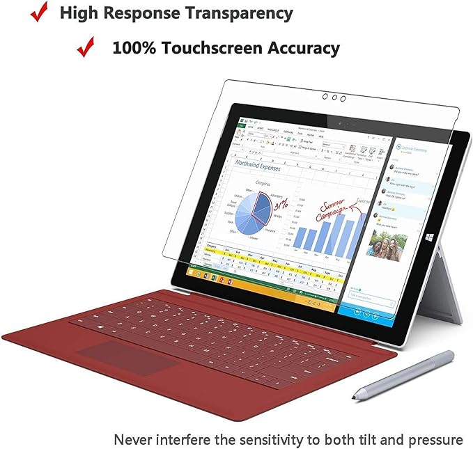 Megoo Screen Protector for Surface 3 10.8 Inch, Tempered Glass - Bubble Free - Ultra Clear - High Sensitive Screen (Lifetime Replacement)