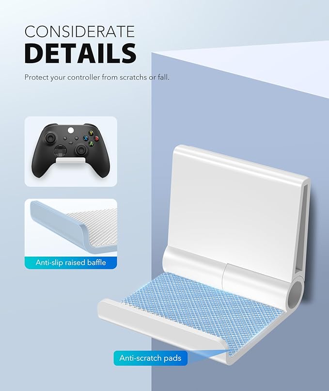 4 Pack Foldable Controller Wall Mount Holder for Xbox PS5 PS4 PS3 Switch Pro Strong Adhesive/Screw Upgraded Controller Stand Hanger with Anti-slip Pad Universal Gaming Remote, Headphone Accessories