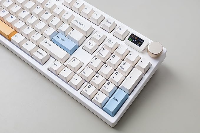 NJ98 Wireless Custom Mechanical Keyboard with Screen Knob 96% Hot Swappable RGB Keyboard Mac Windows (White, Steel Plate - Box Taro Ice Cream Pro)