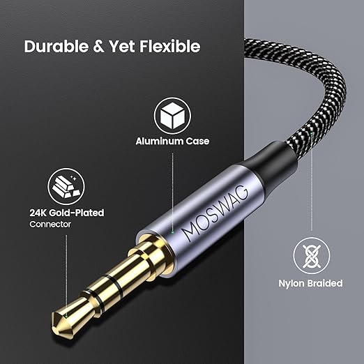 MOSWAG 10FT/3Meter 3.5mm Extension Cable Audio Male to Female Stereo Extension Adapter Nylon Braided Cord Compatible for Home/Car Stereos Smartphones Headphones Tablets Media Players and More