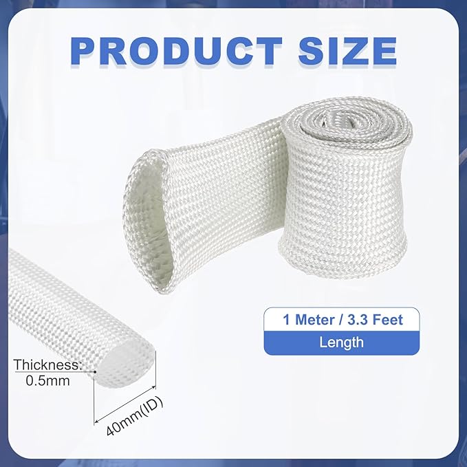 uxcell Insulation Cable Protector,40mm/1.57 Inch-1m/3 Feet High Temp Fiberglass Sleeve White
