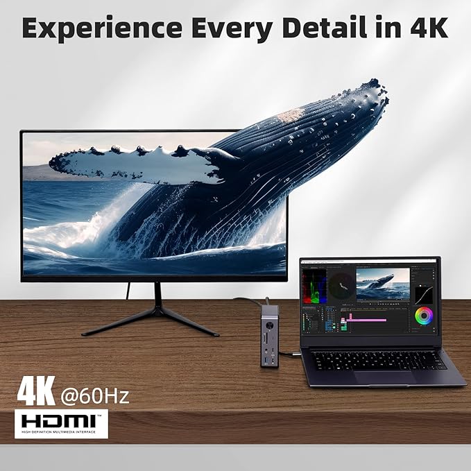 RVP+ USB C Docking Station 3 Monitors, 14-in-1, 10Gbps USB-C, 5Gbps USB 3.0, 85W Laptop-Charging, PD 18W, Triple Display-4K HDMI Dual Monitors & DisplayPort, Gigabit Ethernet, Audio, TF/SD 3.0(RVP-G8)