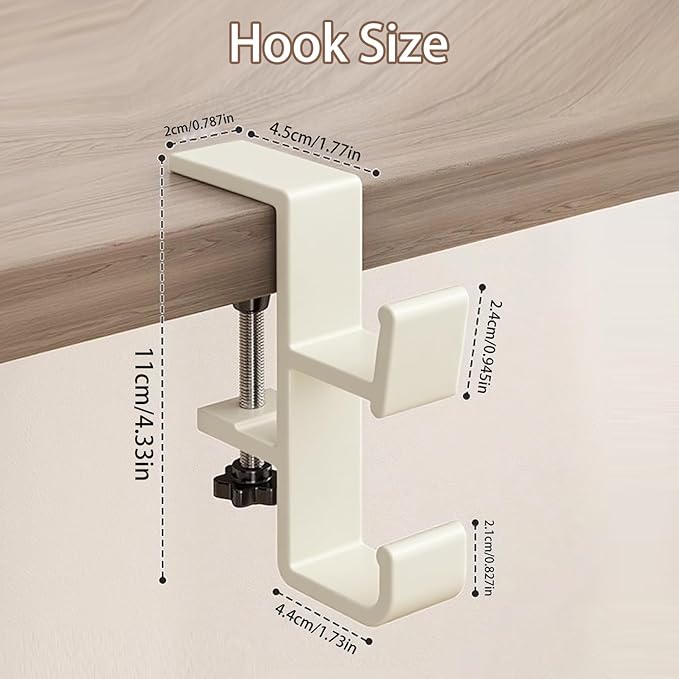 INEDRIMS 2-Pack Headphone Stand & Hook – Under Desk Headset Holder Clamp Mount for Gaming Headphones, Backpacks, Purses, Coats – Space-Saving Desk Accessories (White Dual Hook)