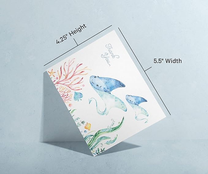 Twigs Paper Thank You Card Set - 12 Assorted Greeting Cards For All Occasions - Thank You Cards with Envelopes - Appreciation Cards - Eco Friendly - Made In USA - 5.5 x 4.25 Inch Size - Ocean Themed