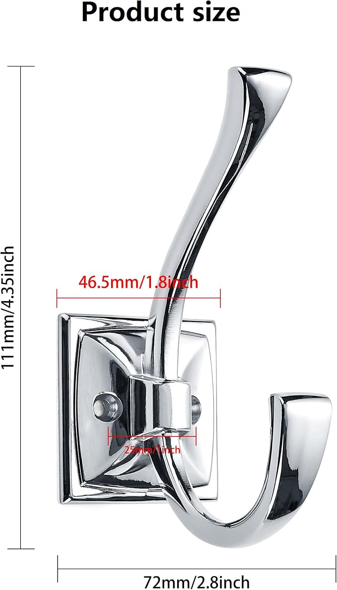 5 Pack Decorative Heavy Duty Towel Hooks for Hanging Robe Double Polished Chrome Coat Hooks Wall Mounted with Screws for Key, Towel, Bags, Cup, Hat