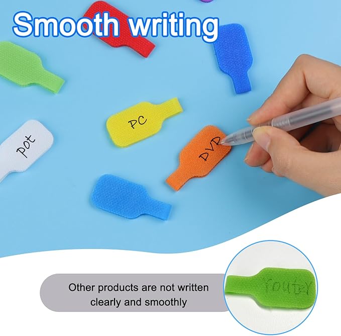 32PCS Multi Color Durable Cable Lables Waterproof Write on Cord Labels Tags for Reusable Electronics Organization Computer Industrial Cable Management Reusable Plastic Velcro Label(8 Colors)