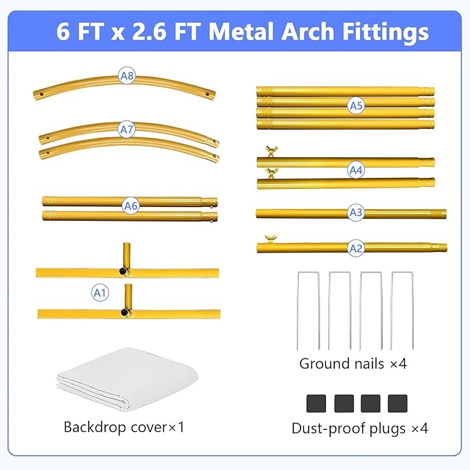 Metal Arch Backdrop Stand and Cover Set 6 ft, Wedding Arch Stand with White Cover for Party, Birthday, Wedding, Bridal Shower, Baby Shower (White, 6 ft)