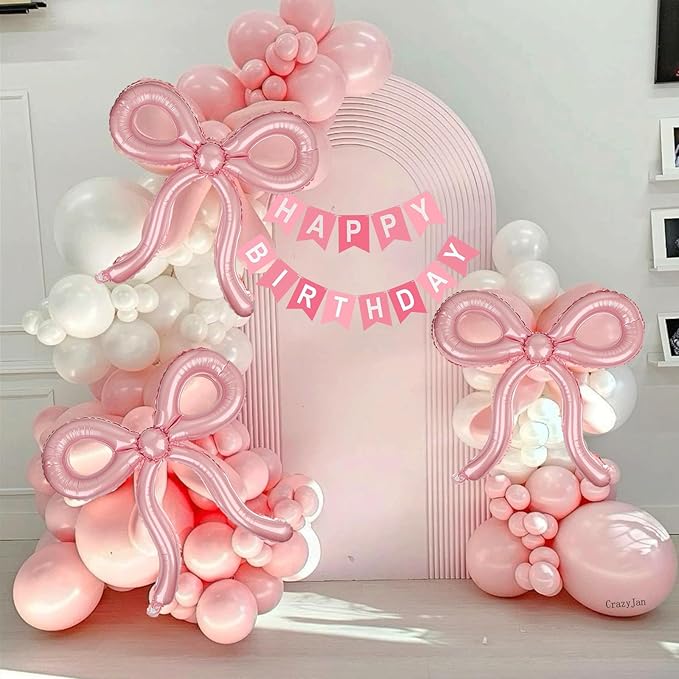 4 Pcs Pink Bow Balloons Bow Birthday Decorations for Girls Women Bow Theme Birthday Party Decorations for Bridal Shower Baby Shower Engagement Bachelorette Party Decorations 26 x 24 Inch