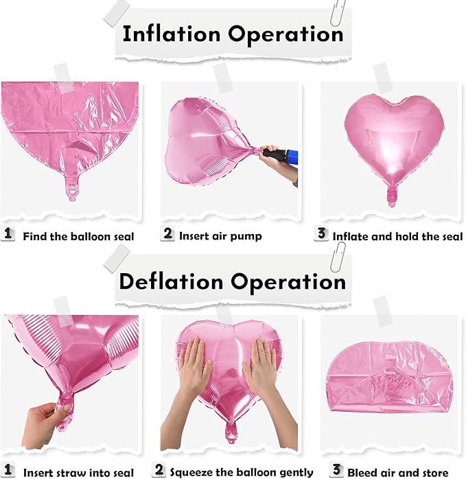 TAOYE Red Pink Heart Balloons, 18 Inch 12 Pcs Red Hot Pink Mylar Heart Shape Balloons Red White Foil Heart Balloons Red Pink and White Party Balloons for Birthday Wedding Bridal Valentine Anniversary