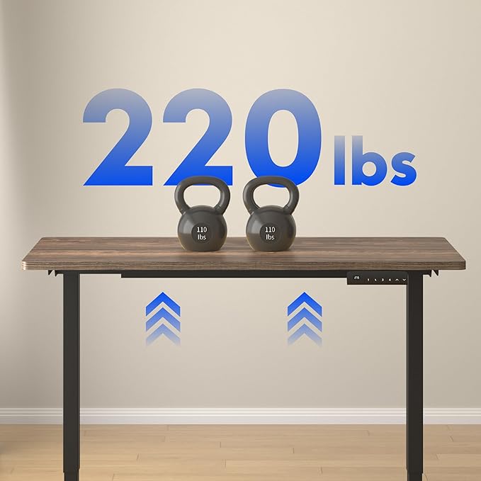 FLEXISPOT E3 Dual Motor Electric Standing Desk 48 x 30 Sit Stand Up Desk, Holds 220 lbs, Adjustable Height w/Memory Presets, One-Piece Brown Wood Grain Desktop & Black Frame, Ships in 2 Boxes