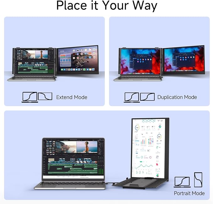 ROYY 14" Laptop Screen Extender, 0.19" Ultra-Thin Portable Monitor, FHD 1080P Dual Screen for 13-17" Laptops, Plug & Play USB-C/HDMI, Travel Monitor Compatible with Windows, Mac, Android, Switch, PS5