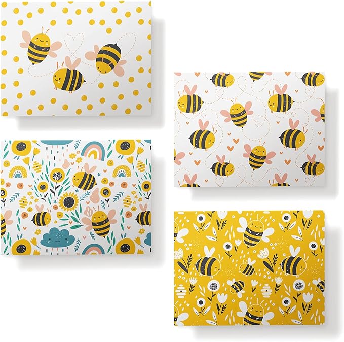 Twigs Paper - Assorted Bumble Bee Greeting Cards - Stationery Cards with Envelopes - Thank You Card - Blank Note Cards - Greeting Cards for All Occasions - Made in USA (5.5 x 4.25, Set of 12)