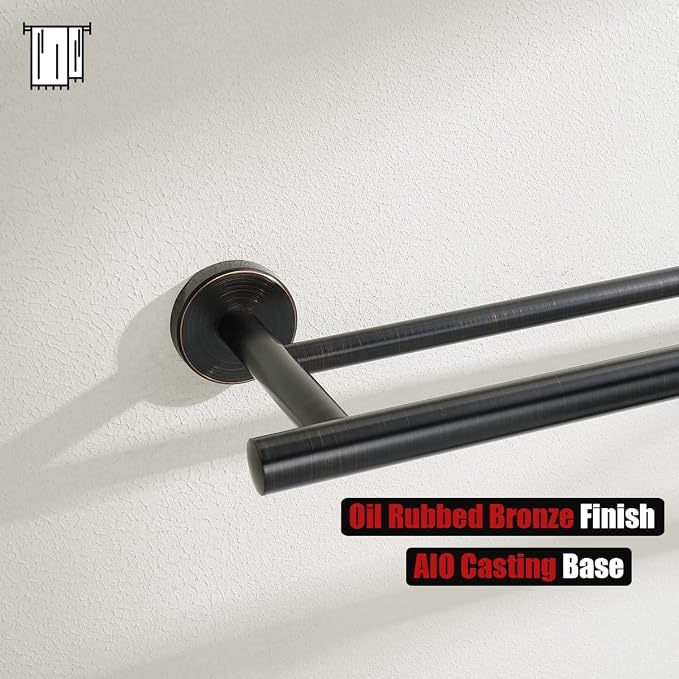 JQK Double Towel Bar Oil Rubbed Bronze, 20.5 Inch 304 Stainless Steel Thicken 0.8mm Towel Rack Bathroom, Towel Holder ORB Wall Mount, Useable Length 18 Inch, TB100L18-ORB