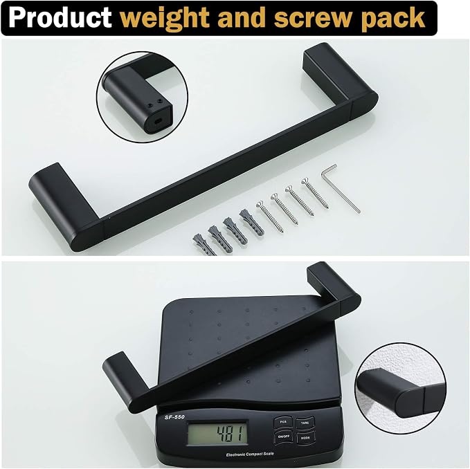 RANDOM 12 inch Matte Black Towel Bar Bathroom Hardware Accessories Modern Hand Towel Holder for Bathroom Kitchen SUS 304 Stainless Steel Towel Rack Contemporary Style Wall-Mounted.96026-2-12MB