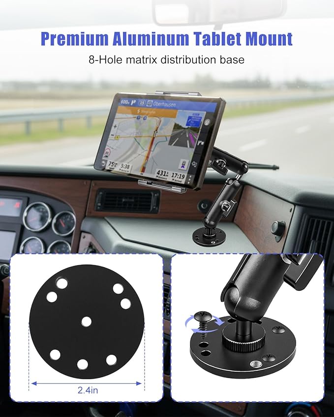 THXCHER Industrial Aluminum Tablet Mount with Dual Link Arm, Heavy Duty 360° Adjustable Holder for 6-13" Devices, Multi-Hole Base for Truck Boat Wall Desk Installation