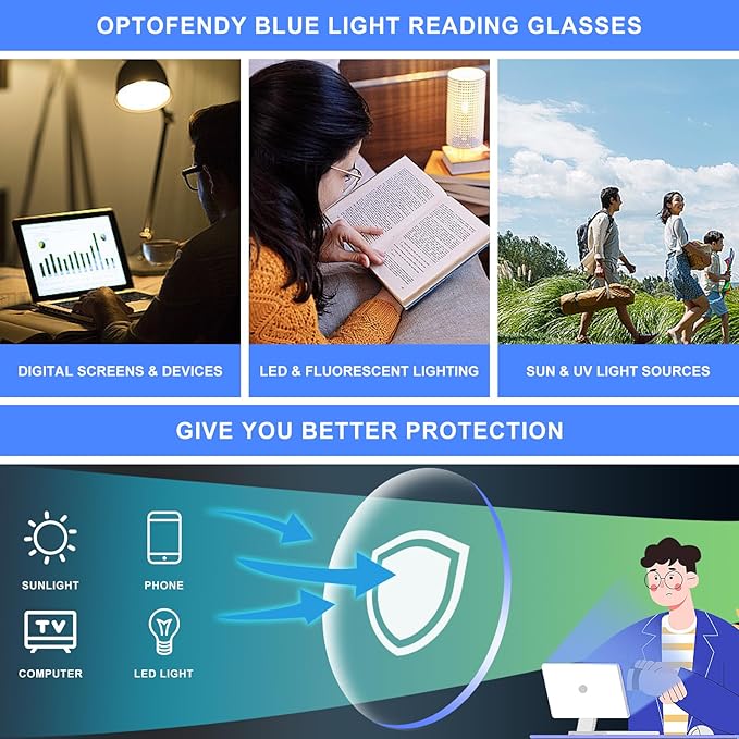 OPTOFENDY Blue Light Blocking Glasses Women Men, Computer Eyeglasses Anti Blue Light Glasses with Anti Eyestrain & UV