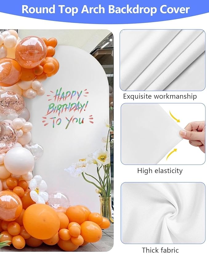Metal Arch Backdrop Stand and Cover Set of 2 (7.2 ft/6 ft, White), Wedding Arch Backdrop Stand with White Cover for Party Birthday, Wedding, Bridal Shower, Baby Shower, Festival, Proposal, Anniversary