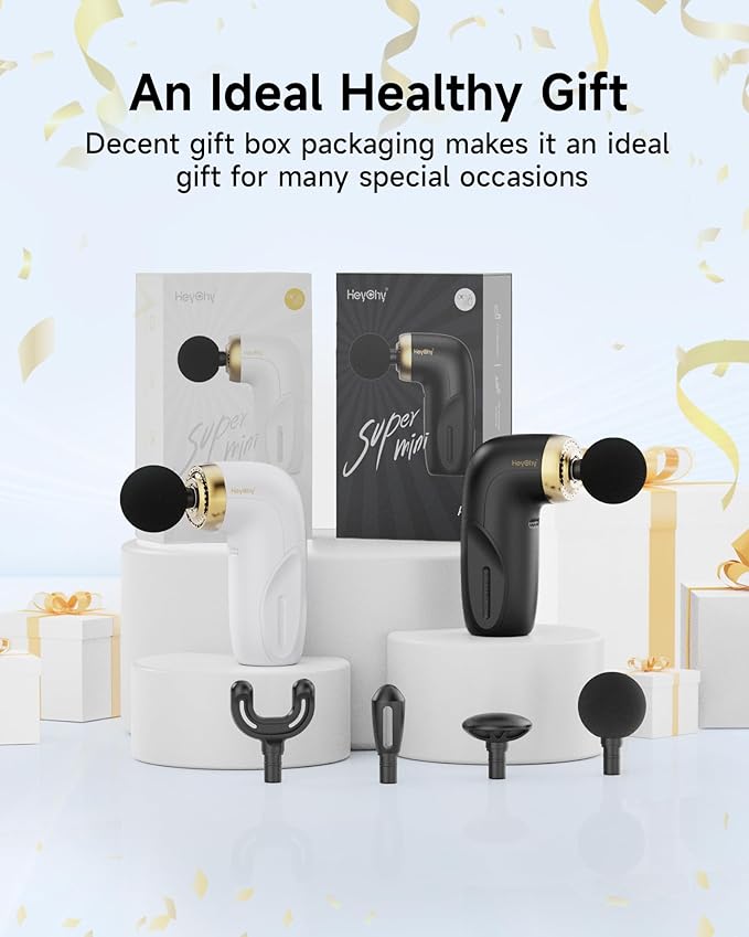 HEYCHY A1 Super Mini Massage Gun, Percussion Deep Tissues Muscle Massager, Travel Massage Gun, Compact Sports Massager, Portable Handheld Massager for Office Gifts for Him/Her, Home, Athletes(Black)