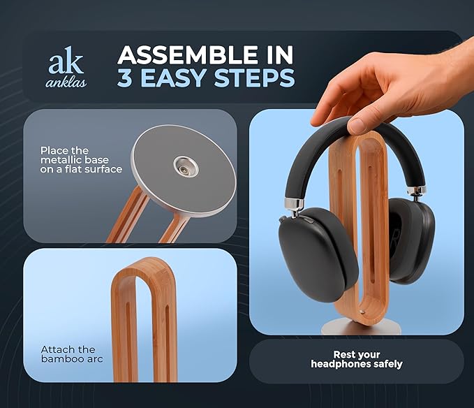 ak anklas Headphone Stand for Desk – Premium & Minimalist Headset Holder with Round or Oval Base for Gaming, Office & Home (Bamboo, Oval)