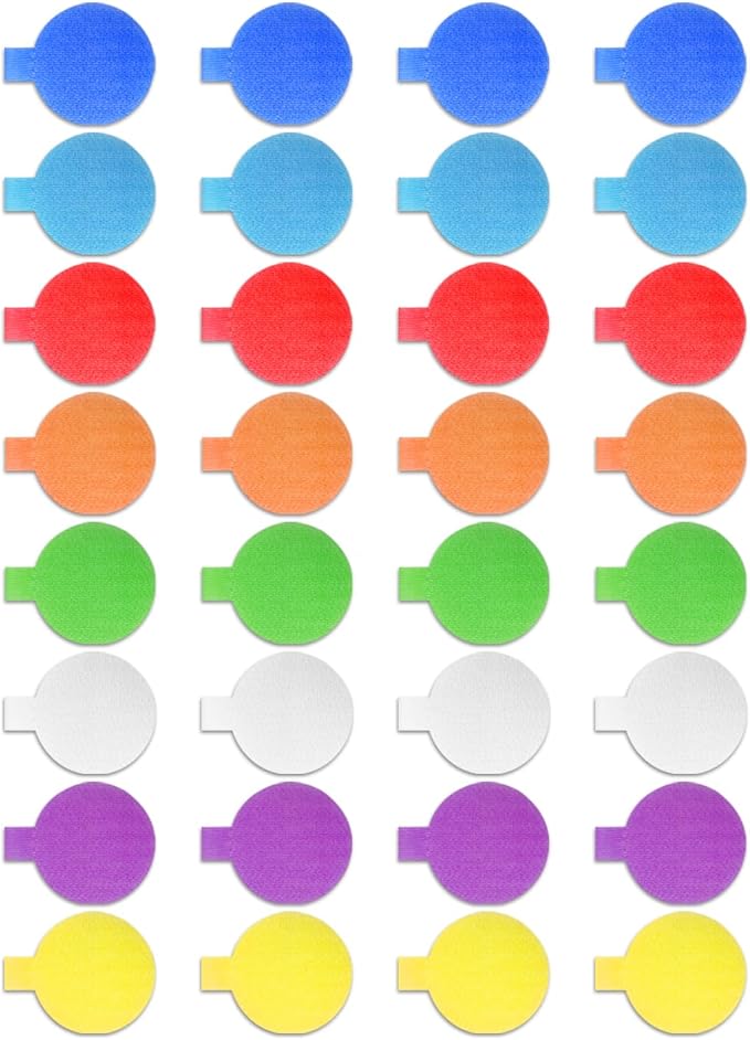 32 Pcs Multi-Color Write On Cord Labels for Electronics and Computers Cable Management, Wire Tags, Assorted Colors, Diameter 1.3''