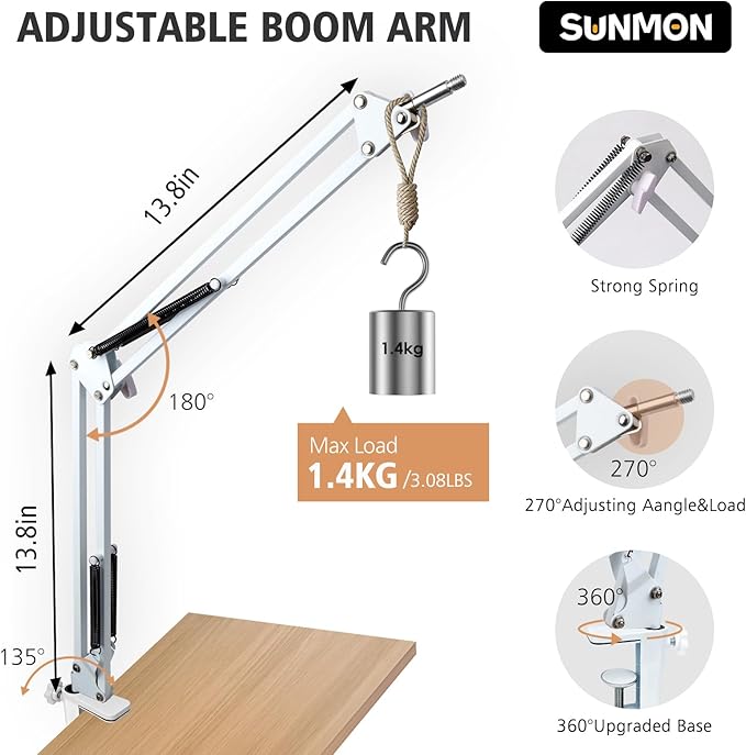 For HyperX SoloCast White Boom Arm - White Mic Arm Compatible with Hyper x SoloCast, Microphone Boom Arm with Pop Filter, Improve Sound Quality, White Mic Boom Arm for Hyperx SoloCast by SUNMON