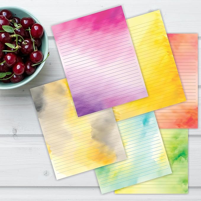 PARTH IMPEX 56 Sheets Watercolor Lined Writing Paper 8.5x11 - Letter Size Ruled Stationery Letterhead Printer Paper - 120gsm Thick Uncoated Decorative Colored Fancy Double Side Printing