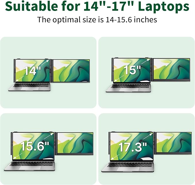 Helpnight 14" Laptop Screen Extender - Ultra Light 1.31lbs FHD 1080P IPS Portable Monitor for Laptops, Attachment Plug & Play Travel Dual Extra Display for 13"-17" Windows/Mac