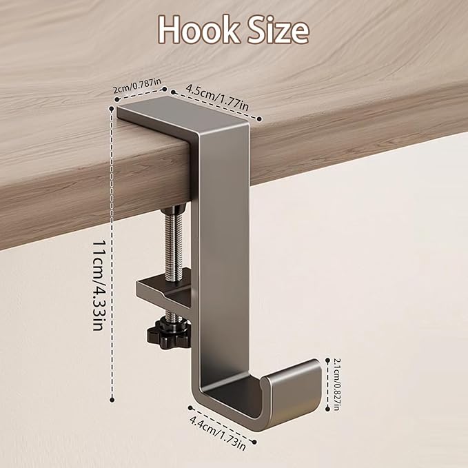 INEDRIMS 2-Pack Headphone Stand & Hook – Under Desk Headset Holder Clamp Mount for Gaming Headphones, Backpacks, Purses, Coats – Space-Saving Desk Accessories (Grey Single Hook)