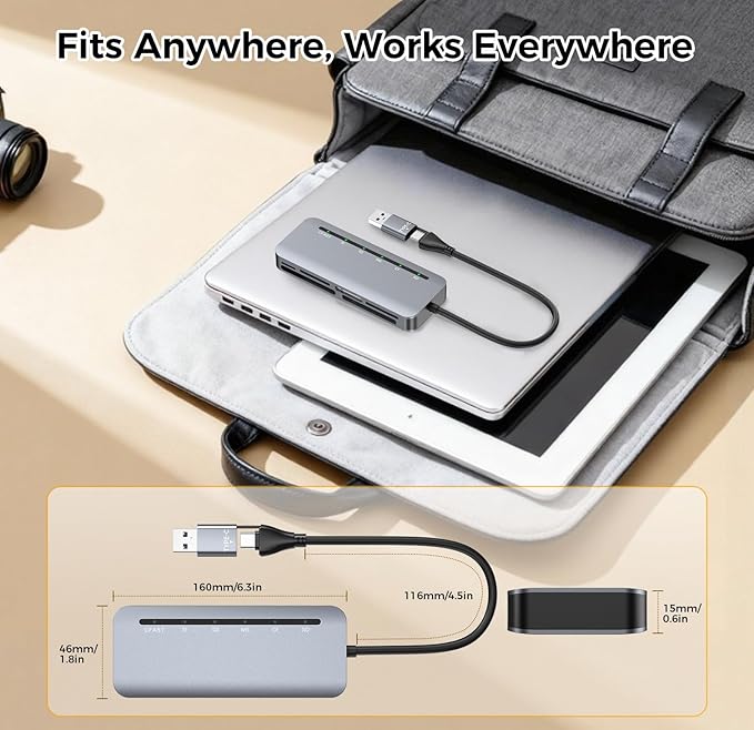 CFast Card Reader 6-in-1, USB 3.0 Multi Card Reader for CFast/CF/SD/TF/XD/MS, Simultaneous Read 6 Cards, 5Gbps High-Speed Data Transfer, Aluminum, Compatible with MacBook, Windows, PC, iPhone 17-15