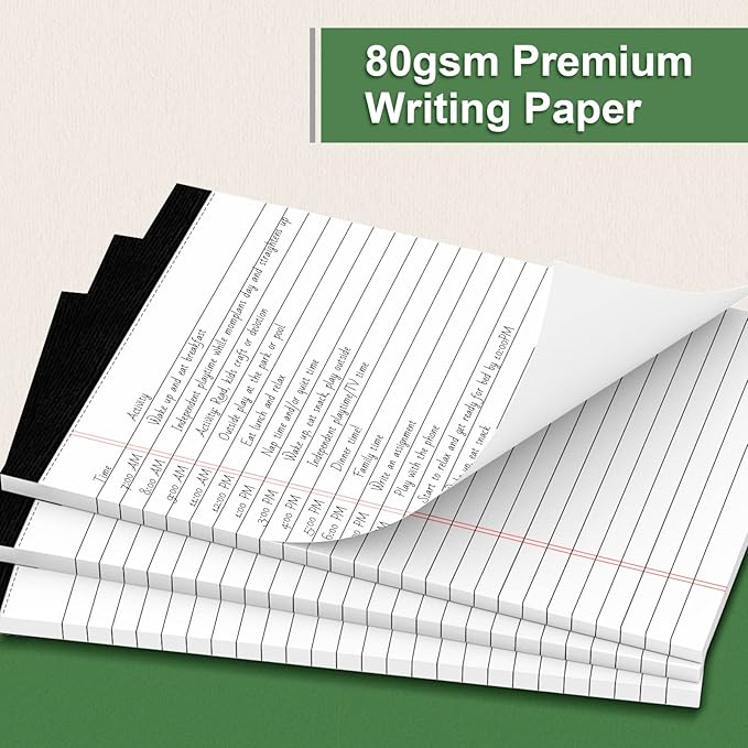 MuiAng 6 Pack Note Pads 5 x 8 Inch Writing Pads College Ruled Legal Pads, White Lined Notepad for Work or School, 30 Sheets/Pad, Perforated Recycled Note Paper for Note-Taking, Grocery List