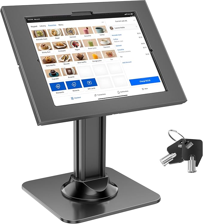 AboveTEK Anti-Theft iPad Kiosk Stand – POS iPad Security Stand – Heavy Duty Base, 360° Swivel, 75° Tilt Bracket – Perfect for Retail Business (Black) (Black, 12.9"/13" iPad & 12.4" Galaxy Tab)