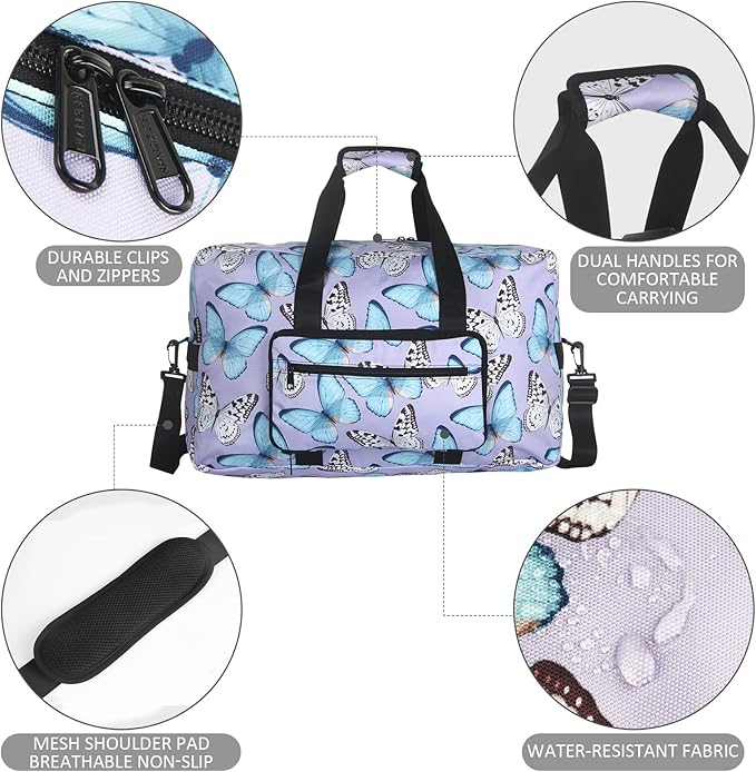 F.FETIVIN Weekender Bag Carry On Travel Duffle Medium Overnight Bag for Women(Butterfly)