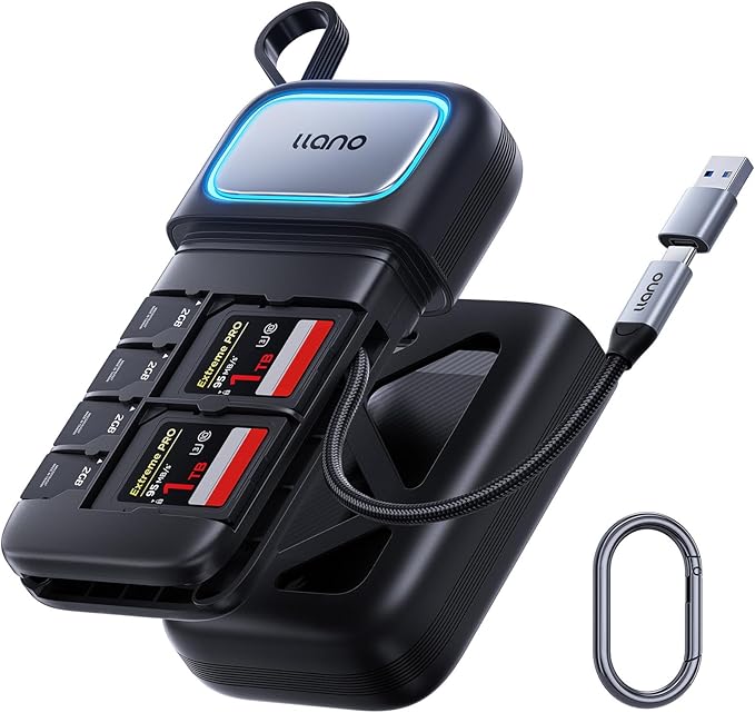 llano F13 2-in-1 High-Speed SD/Micro SD Card Reader Adapter(UHS-I Supported),Holder Case, Built-in Slot Storage, Compatible with iPhone, Android, PC, MacBook, Laptop, Dual Slot, USB Type-C 3.2 Gen1