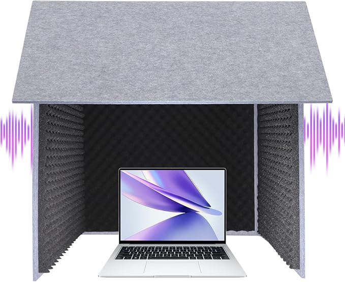Desktop Soundproof Cover 31" H X 31" W X 31" L Recording Booth Portable Vocal Recording Booth with Double Sound Insulation Vocal Sound Absorbing Shield for Recording Studios, Offices（Black+Gray）