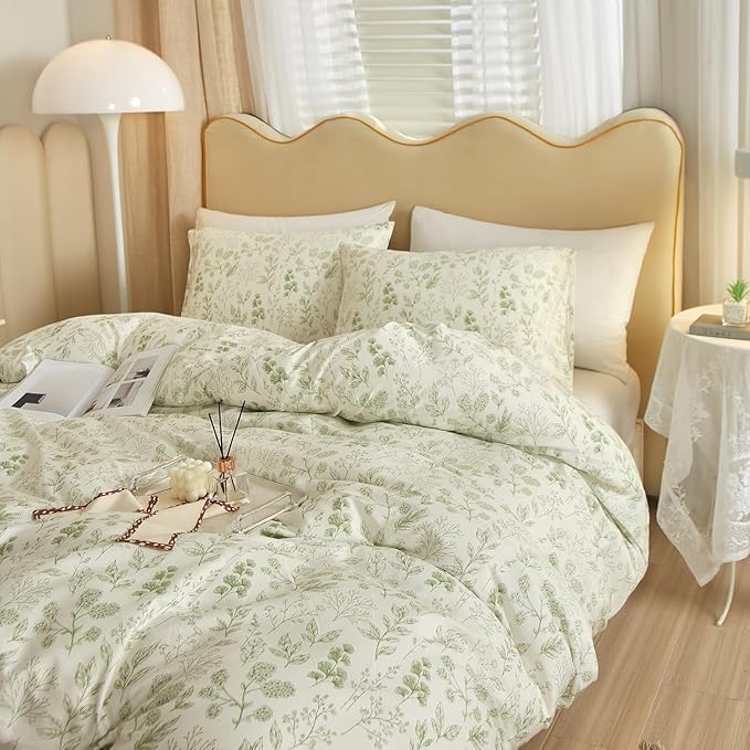 LifeTB Green Floral Duvet Cover Twin XL 3 Pieces Vintage Flower Duvet Cover 100% Cotton Coquette Bedding Comforter Cover Aesthetic Twin XL Bedding Set Botanical Comforter Cover with Zipper Closure
