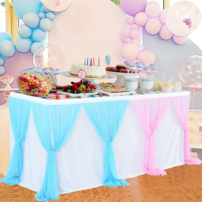 Pink and Blue Table Skirt Gender Reveal Tutu Table Skirt for Rectangle Tables 6ft Birthday Party Baby Shower Gender Reveal Party Decorations