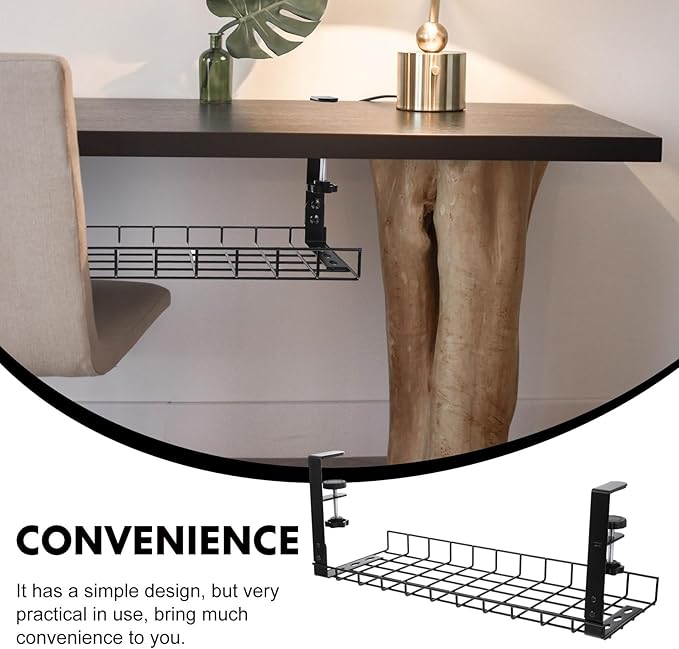 Under Desk Cable Management Tray Cable Organizer Rack No Drill Black 500Mm Large Capacity Cord Holder for Office and Home Desk Storage