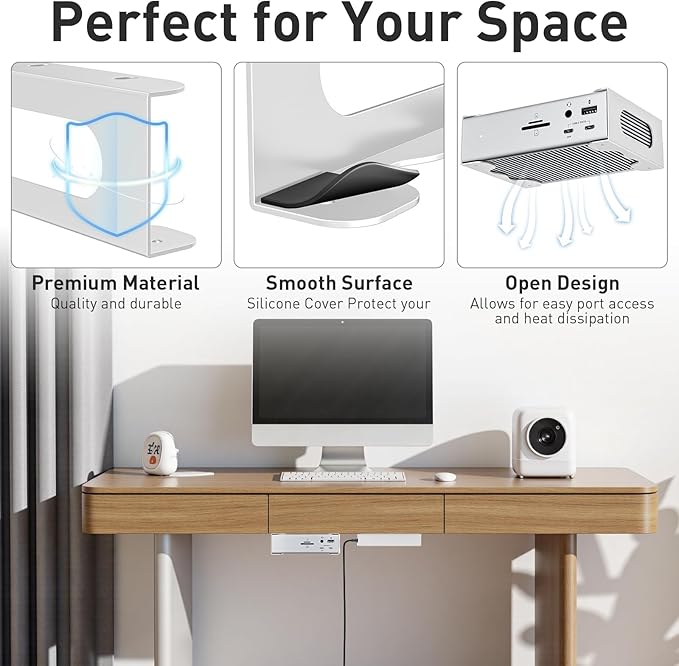 Under Desk Holder for Thunderbolt 4 Dock/Thunderbolt 3 Dock and Power Cable, Under Desk Iron Storage Rack for TS4 / TS3 Plus, No Drill, Easy Install with All Hardware Included, White