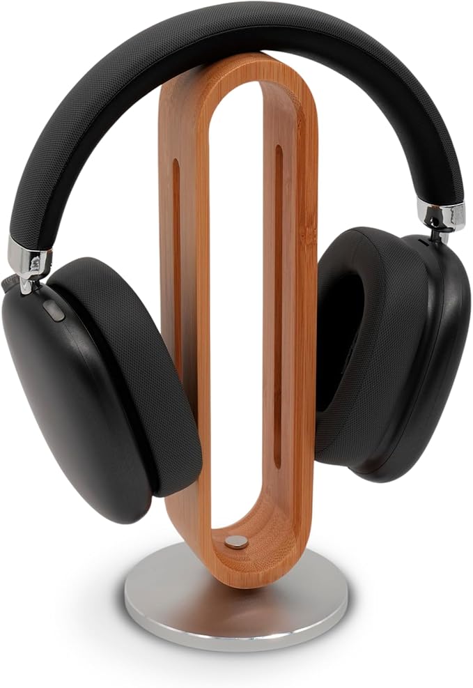 ak anklas Headphone Stand for Desk – Premium & Minimalist Headset Holder with Round or Oval Base for Gaming, Office & Home (Bamboo, Oval)