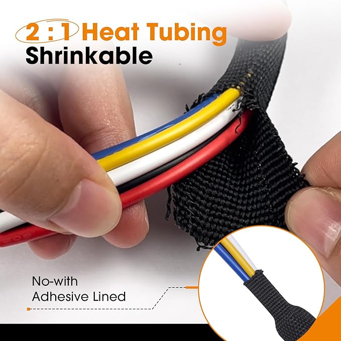 SUNNAREPOON Black 2:1 Ratio Automotive Heat Shrink Braided Sleeving,Wear-Resistant Flat Woven Shrinkable Sleeve Fabric Car Cable Wires Hoses Protection (1-1/8"-66ft)
