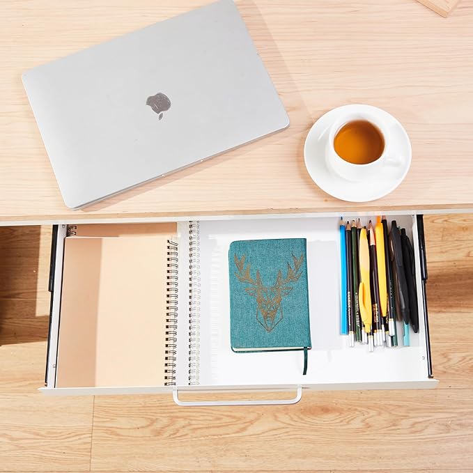 OSteed Under Desk Drawer Organizer 21" White Upgrade with Adjustable Brackets, Sliding Pull-Out Under Table Pencil Drawer, Office Standing Desk Attachment for Workbench