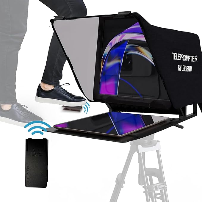 Teleprompter 5.0 12" Compatible with iPad, Tablet, Smartphone and DSLR Camera, Remote or App Control, Compatible with Android and iOS, Ideal for Video Recording, Aluminum Alloy