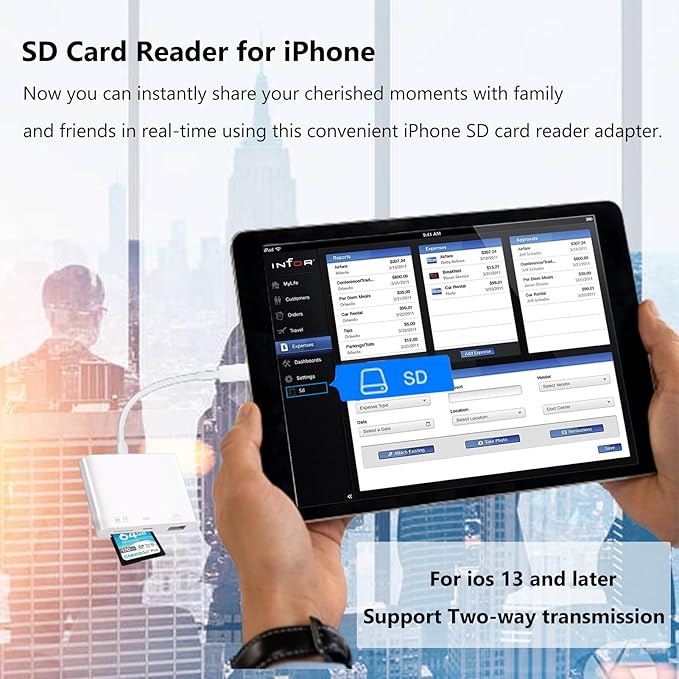 SD Card Reader for iPhone Lightning to 4 in 1 USB Camera Adapter Compatible Female OTG Micro SD TF Memory Card Reader for iPad with Charging Port