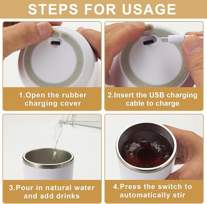 HGHOHG Self Stirring Coffee Mug, 2025 New Automatic Magnetic Stirring Cup, 12Oz, Rechargeable Electric Mixing Cup for Coffee, Milk, Tea,Portable For Travel, Office,School, Gym And Gift (White)