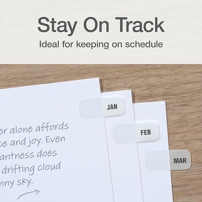 Redi-Tag Monthly Adhesive Tabs, Preprinted Tabs, 8 Sets of Jan-Dec Plus Bonus Blank Tabs, 7/17" x 1", Durable and Customizable Labels with Permanent Adhesive for Planners and Files, White (1006546)