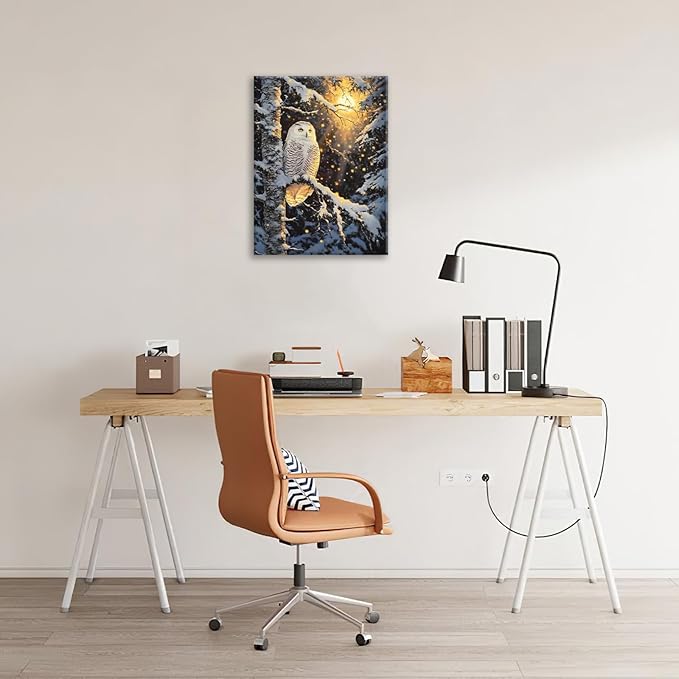 Owl Wall Art, Winter Snow Owl Pictures Wall Decor, Forest Animal Canvas Prints Painting, Framed Artwork for Bathroom Living Room Bedroom Office Dining Room 20"X16"