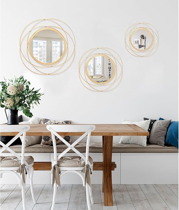 Gold Wall Mirror Mounted Round Decorative Mirrors with Iron Metal Wire Frame Mirror for Wall, Home Decorative Bathroom Vanity, Living Room or Bedroom White Small 20” x 20”