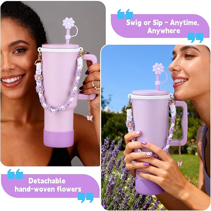 40 oz Tumbler with Handle Straw and Accessories, Drop & Abrasion Resistant, Vacuum Double-Layer Insulation, Ideal for Camping, Fitness, Outdoor Use